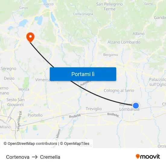 Cortenova to Cremella map
