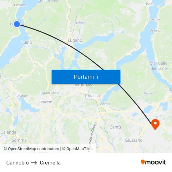Cannobio to Cremella map