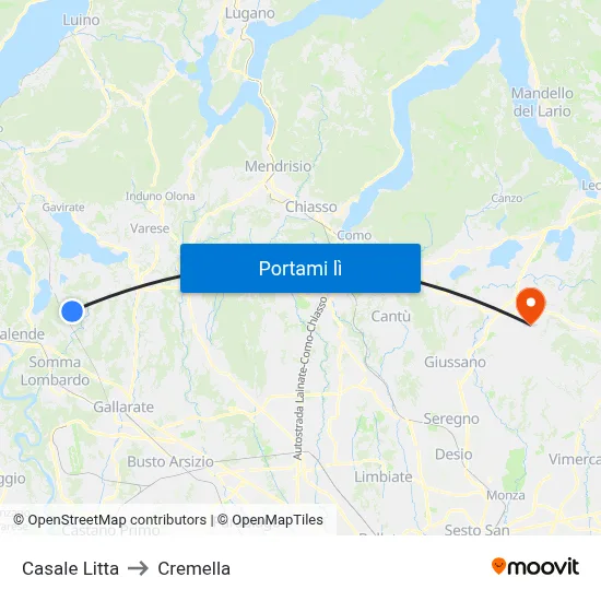Casale Litta to Cremella map