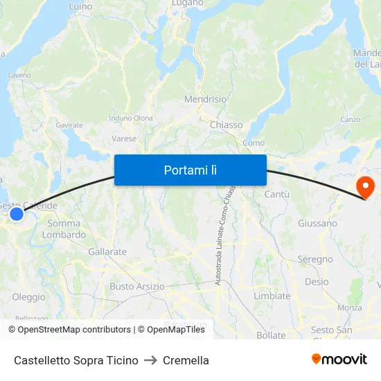 Castelletto Sopra Ticino to Cremella map