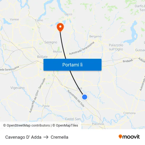 Cavenago D' Adda to Cremella map