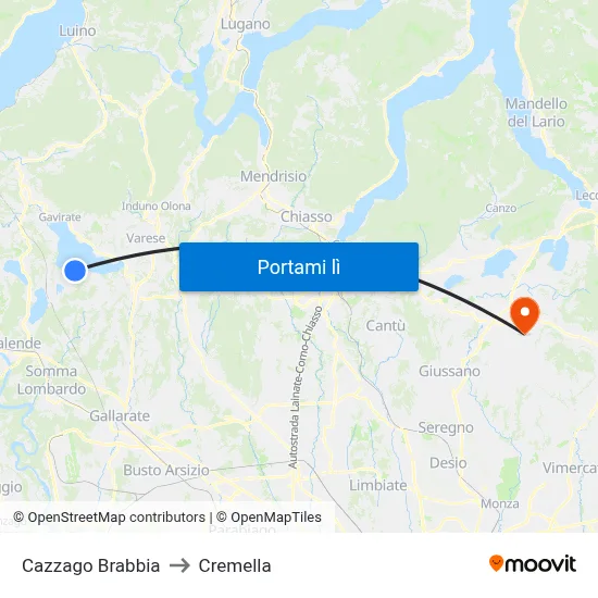 Cazzago Brabbia to Cremella map
