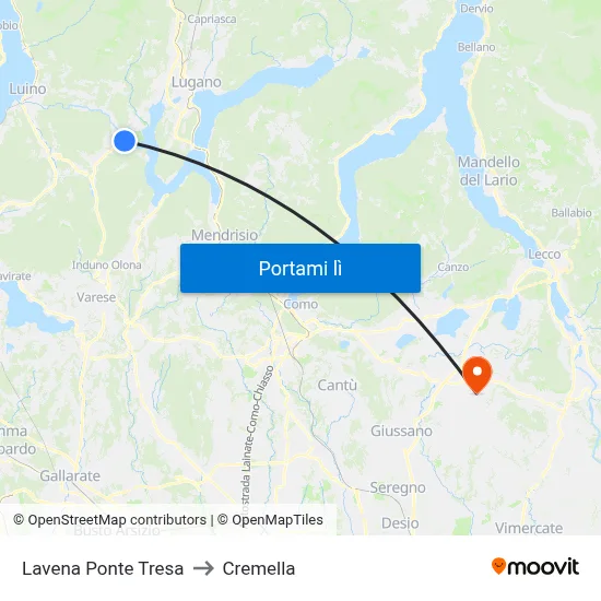 Lavena Ponte Tresa to Cremella map