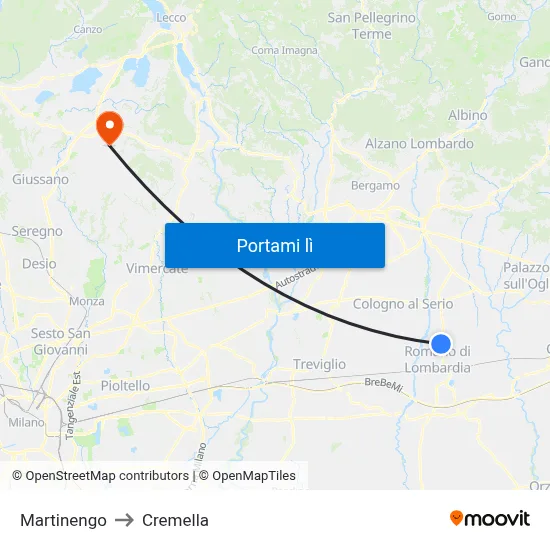 Martinengo to Cremella map
