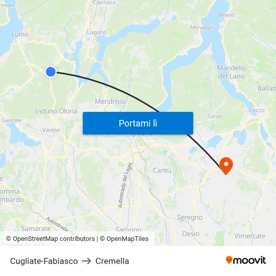 Cugliate-Fabiasco to Cremella map