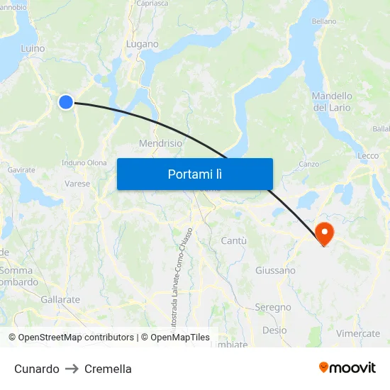 Cunardo to Cremella map