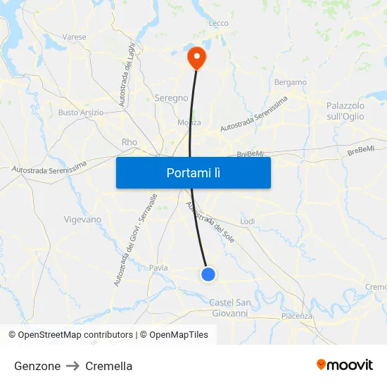 Genzone to Cremella map