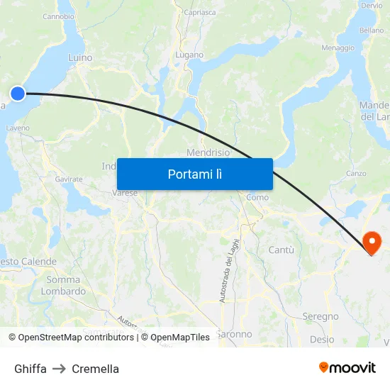 Ghiffa to Cremella map