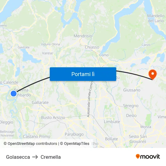 Golasecca to Cremella map