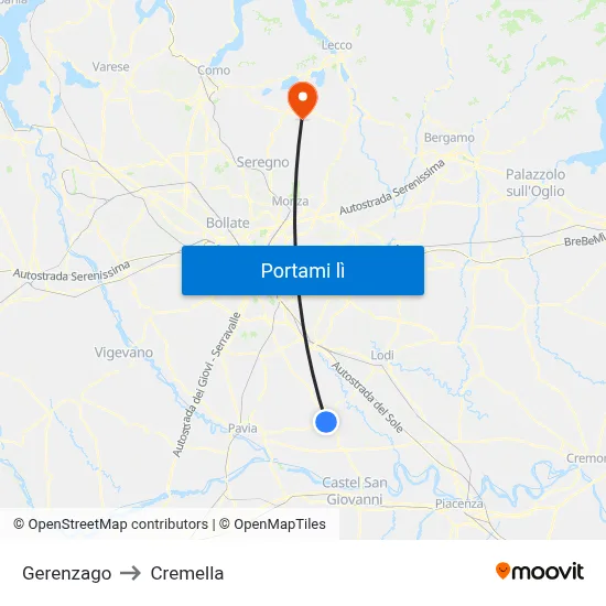 Gerenzago to Cremella map