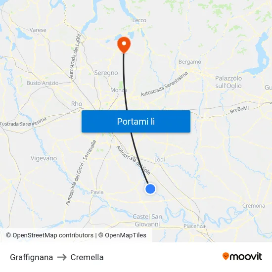 Graffignana to Cremella map