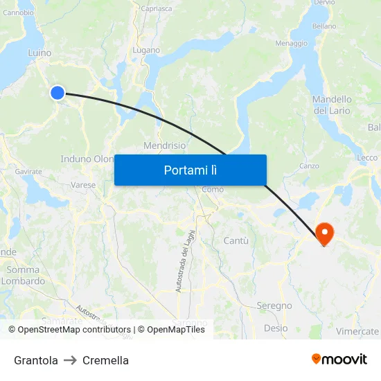Grantola to Cremella map