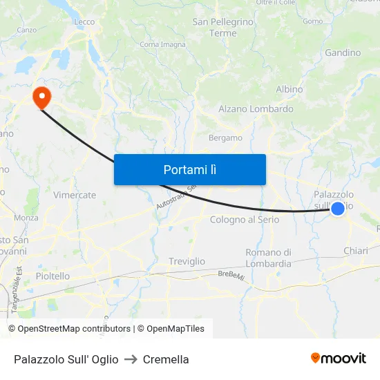 Palazzolo Sull' Oglio to Cremella map