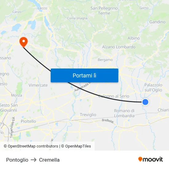 Pontoglio to Cremella map