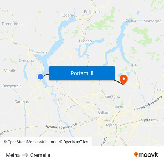 Meina to Cremella map