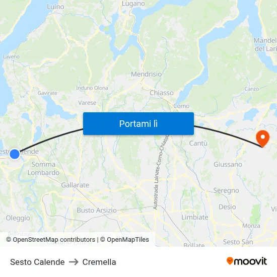 Sesto Calende to Cremella map