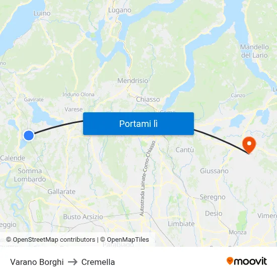 Varano Borghi to Cremella map