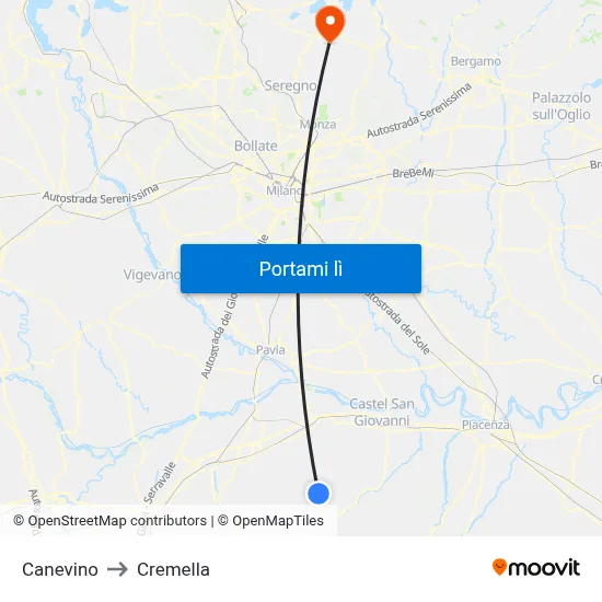 Canevino to Cremella map