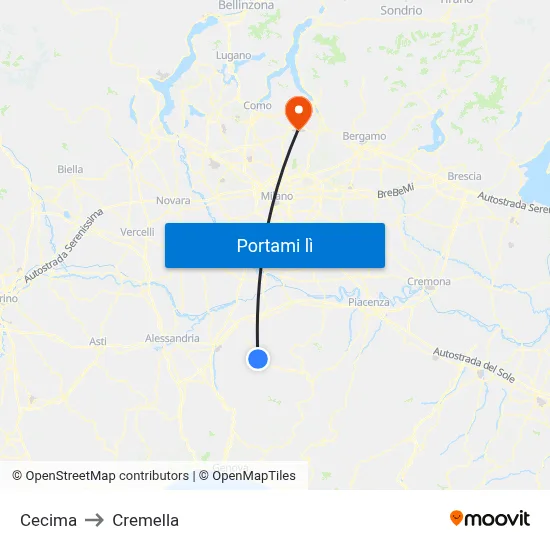 Cecima to Cremella map