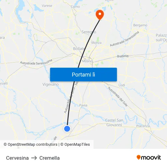 Cervesina to Cremella map