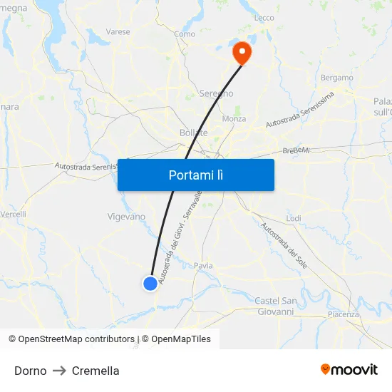 Dorno to Cremella map