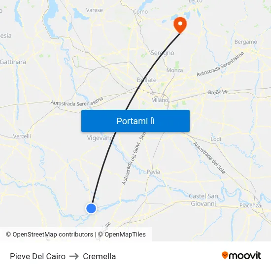 Pieve Del Cairo to Cremella map