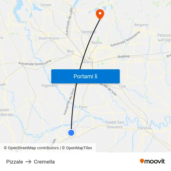 Pizzale to Cremella map