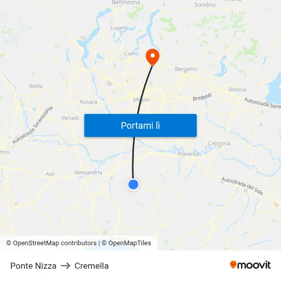 Ponte Nizza to Cremella map