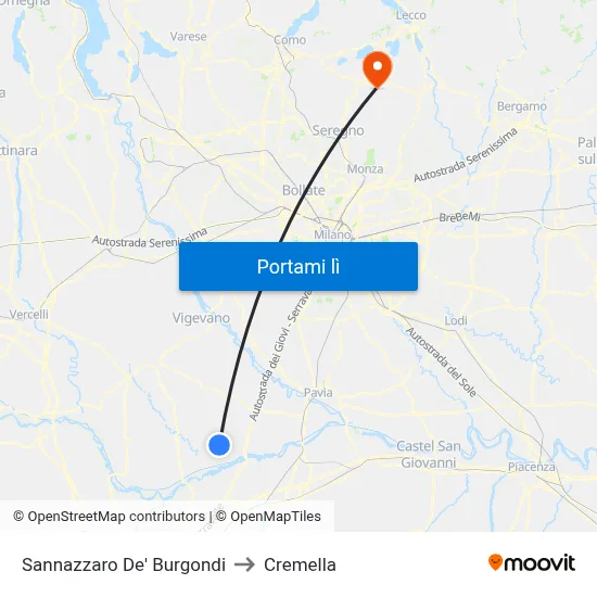 Sannazzaro De' Burgondi to Cremella map