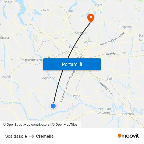 Scaldasole to Cremella map
