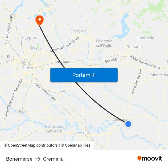 Bonemerse to Cremella map