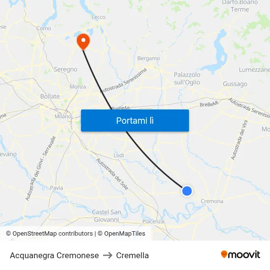 Acquanegra Cremonese to Cremella map