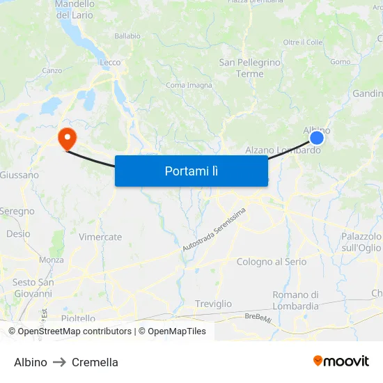 Albino to Cremella map