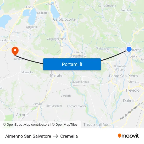 Almenno San Salvatore to Cremella map