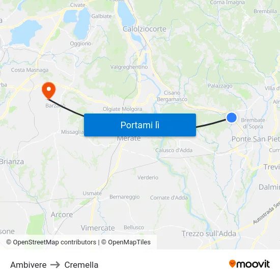 Ambivere to Cremella map