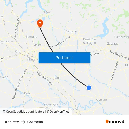 Annicco to Cremella map