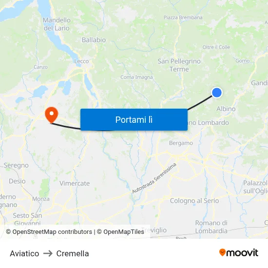 Aviatico to Cremella map