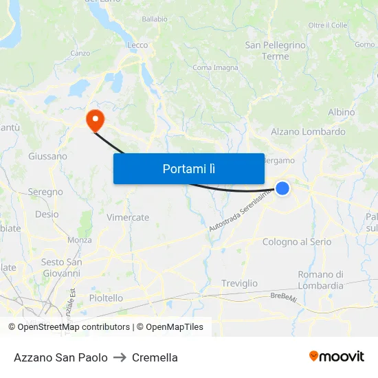 Azzano San Paolo to Cremella map