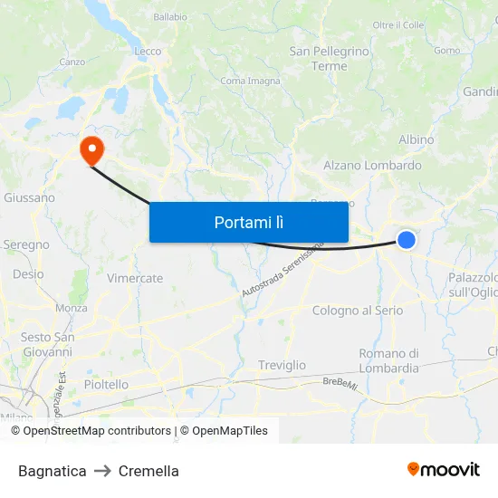 Bagnatica to Cremella map