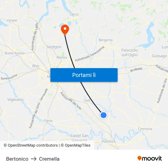 Bertonico to Cremella map