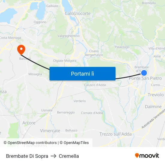 Brembate Di Sopra to Cremella map