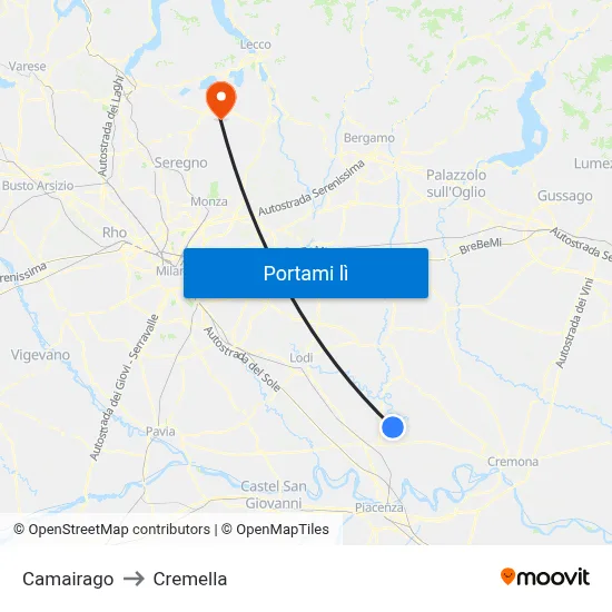 Camairago to Cremella map