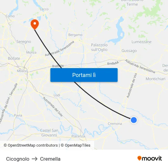 Cicognolo to Cremella map