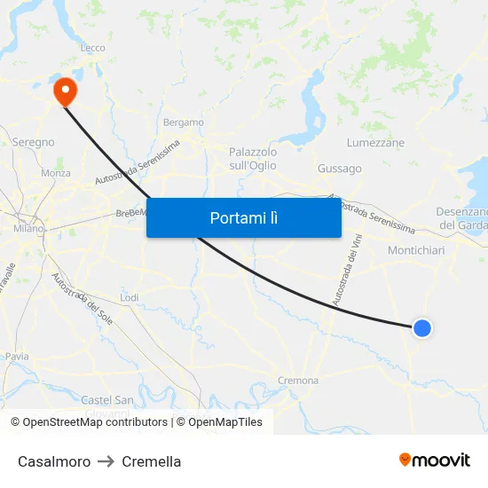 Casalmoro to Cremella map
