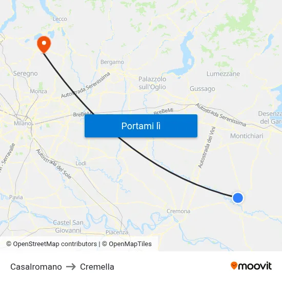 Casalromano to Cremella map