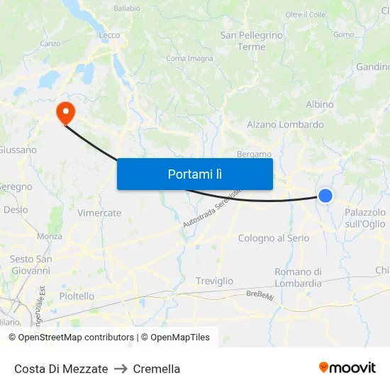 Costa Di Mezzate to Cremella map