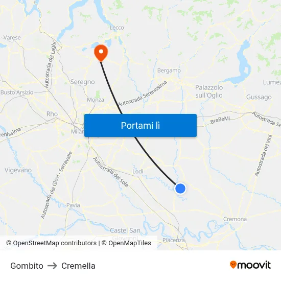 Gombito to Cremella map
