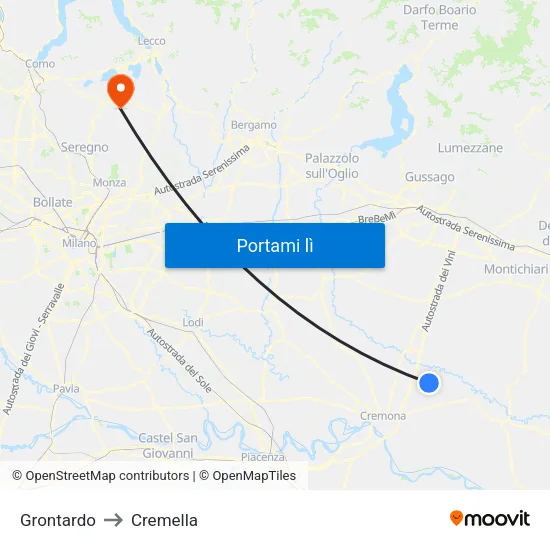 Grontardo to Cremella map