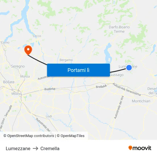 Lumezzane to Cremella map
