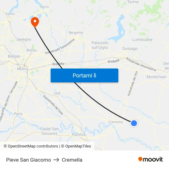 Pieve San Giacomo to Cremella map